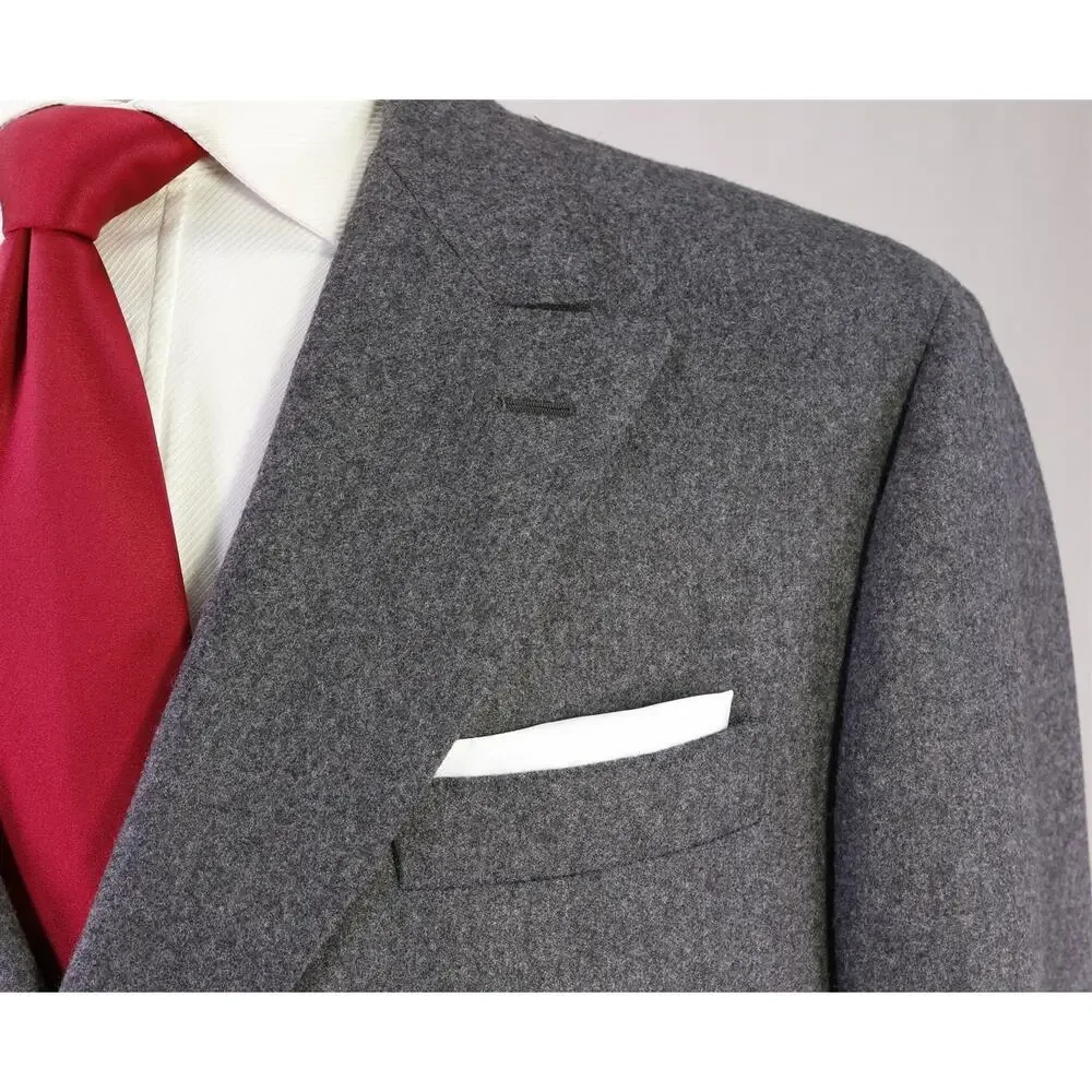 Sid Mashburn Kincaid No. 3 Gray Wool Cashmere Flannel Double Breasted Blazer 46R